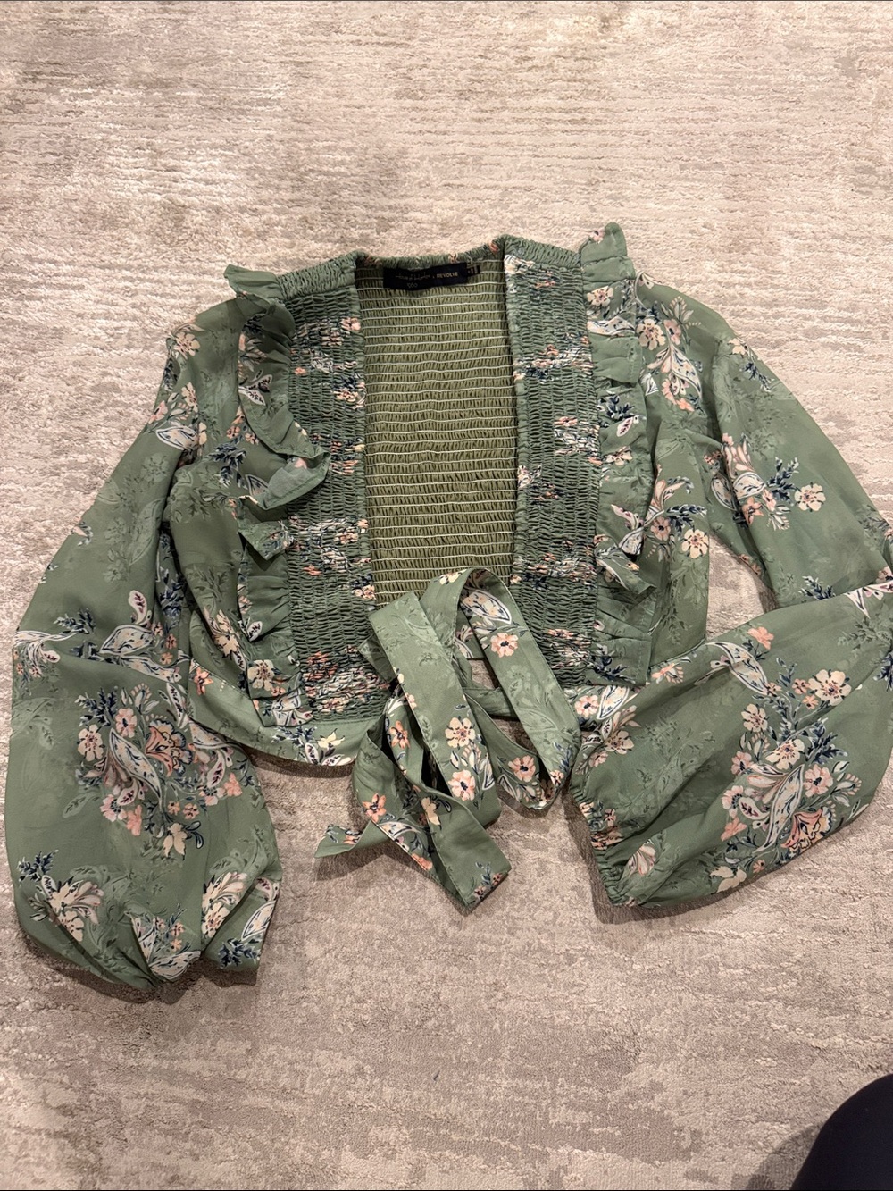 House of Harlow 1960 Olive Green Floral Smocked Crop Top
